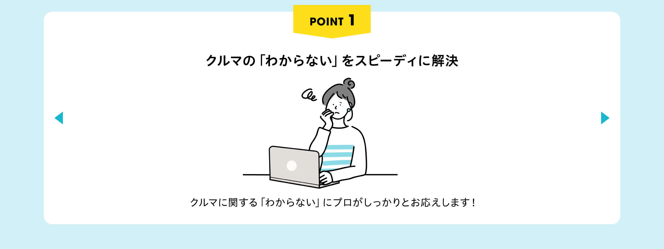 POINT1　クルマの「わからない」をスピーディに解決　プロがしっかりとお応えします！