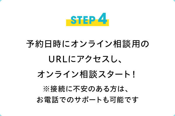 STEP4　予約日時にオンライン相談用のURLにアクセスし、オンライン相談スタート！