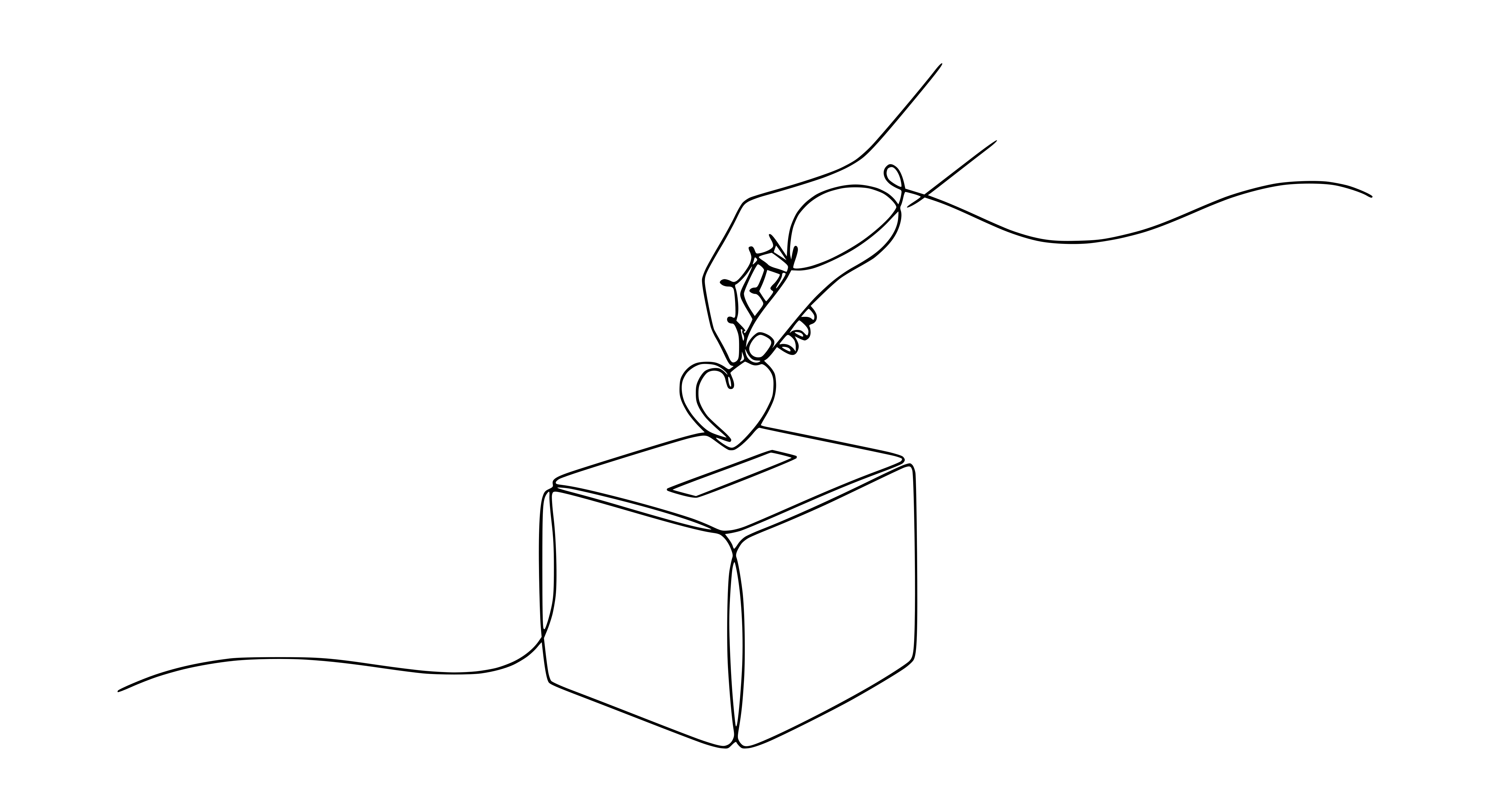 募金箱にハートを入れるイラスト